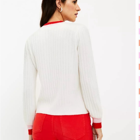 LOFT White Cardigan with Pink and Red Trim Swiftie Style Women’s Size Large NWT - Picture 9 of 12